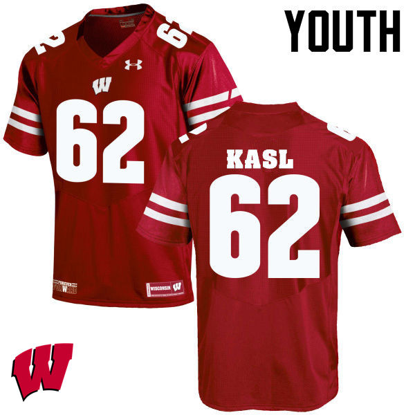 Wisconsin Badgers Youth #62 Patrick Kasl NCAA Under Armour Authentic Red College Stitched Football Jersey GP40W53IK